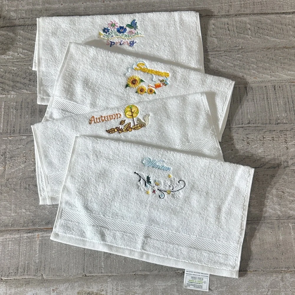 All Four Seasons Machine Home Embroidered Set of 4 Kitchen Bathroom Towels New